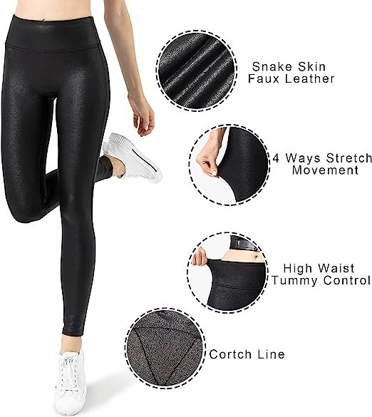 Womens Faux Leather Leggings Stretch High Waisted Pleather Pants