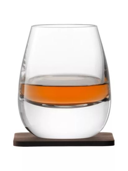 Curved Whisky Tumbler with Coaster, Set of 2, 250ml, Clear